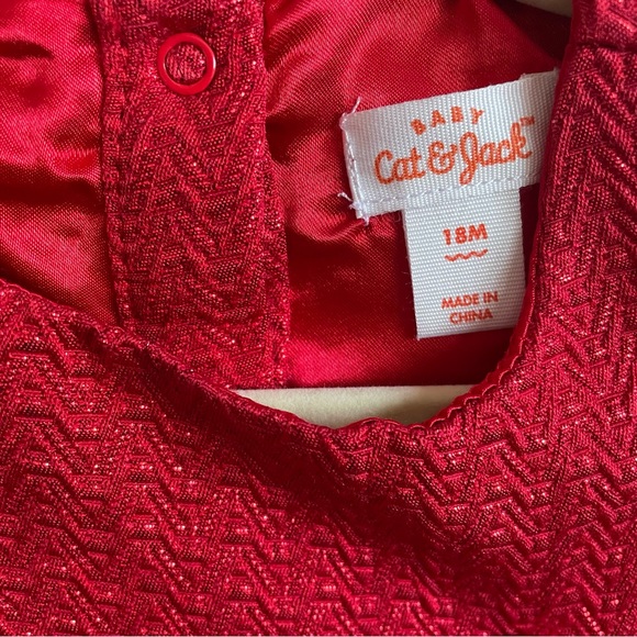 EUC Cat & Jack Red Holiday Sparkle Dress (18mo) - Picture 5 of 7